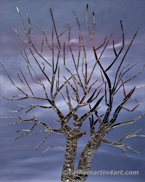 Mirror Tree mixed media art by Cathy Martin