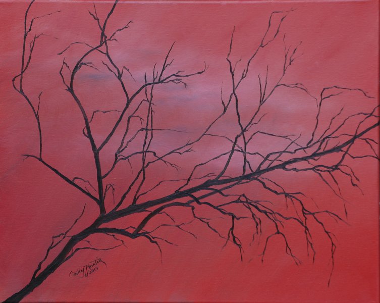 Red Tree mixed media art by Cathy Martin