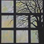Tree in Window mixed media art by Cathy Martin