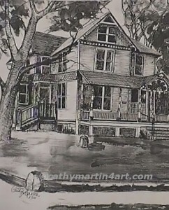 sketch of house in Lawrence by Cathy Martin